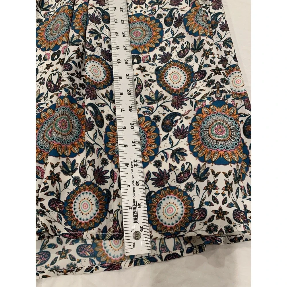 Boho Mandala Paisley Maxi Dress‎ Blue Orange Floral Wrap Faux Surplice M? L?